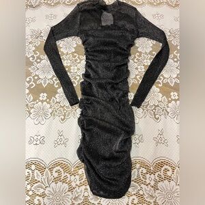 2/$20 - Sexy Shimmery Black & Silver Bodycon Little Black Dress - XS